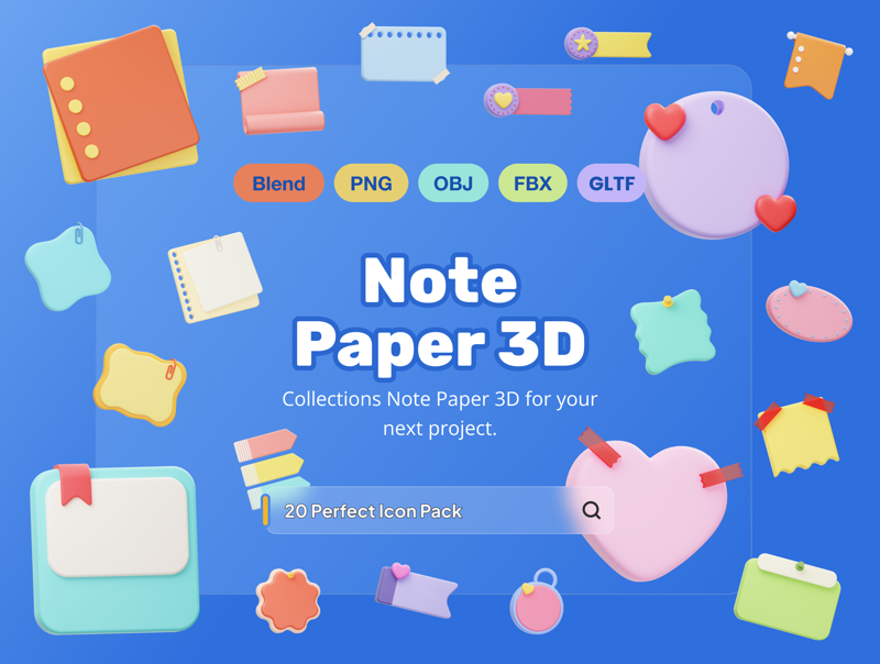 16 Note Paper 3d pack of graphics and illustrations