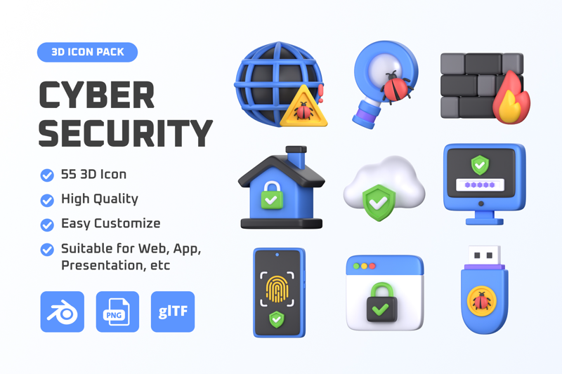 37 Ciberseguridad 3d pack of graphics and illustrations