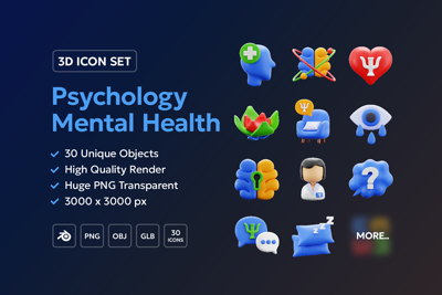 30 Psychology & Mental Health 3d pack of graphics and illustrations