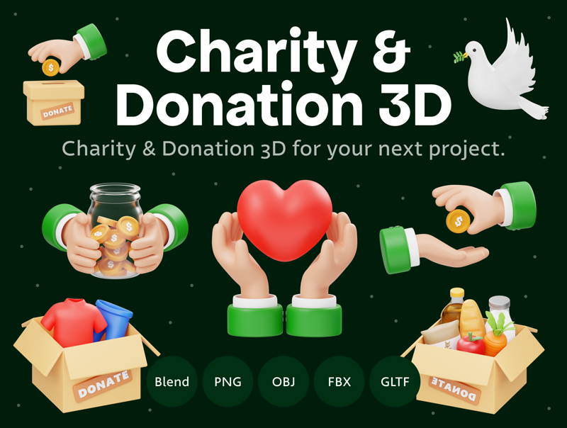 4 Charity & Donation 3d pack of graphics and illustrations