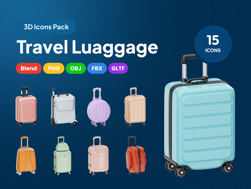 15 Travel Luggage 3d pack of graphics and illustrations