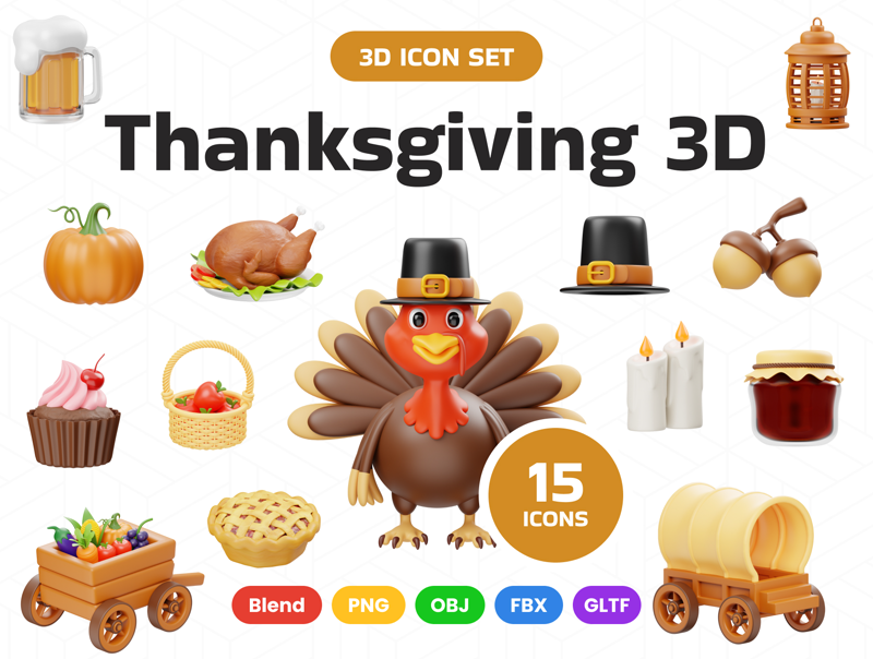 15 Thanksgiving  3d pack of graphics and illustrations