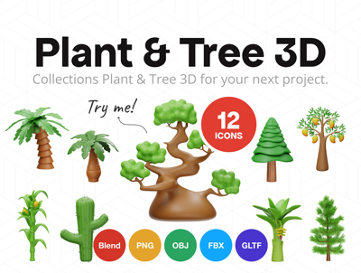 10 Plant & Tree 3d pack of graphics and illustrations