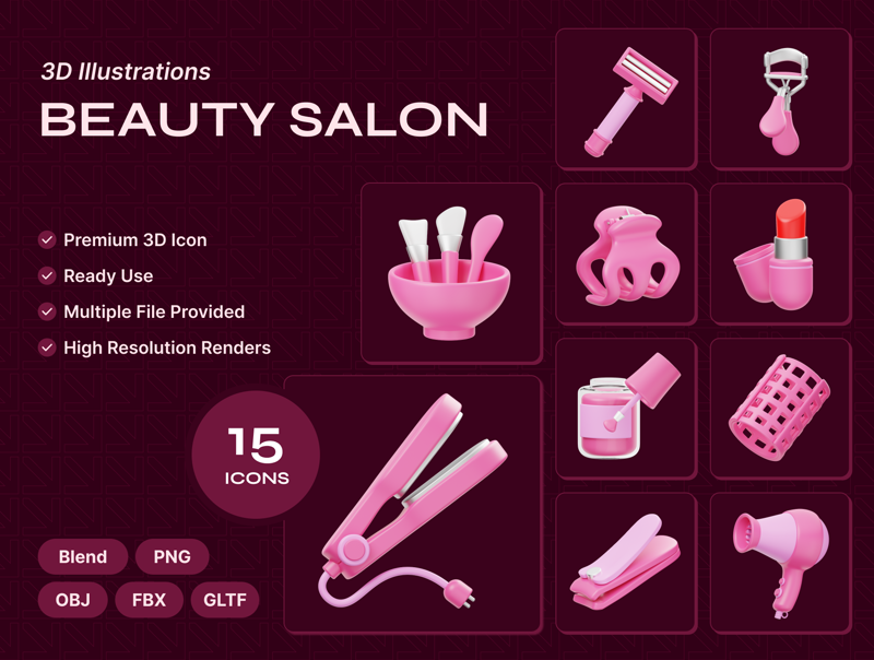 15 Beauty Salon 3d pack of graphics and illustrations