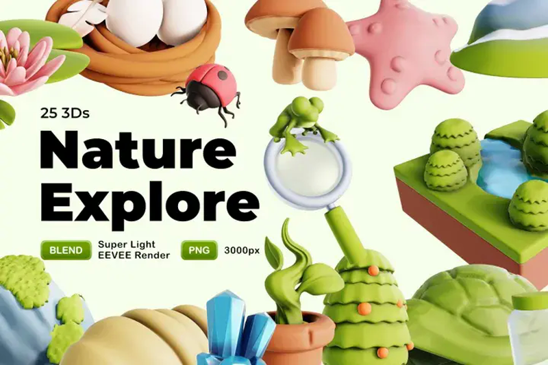 22 Explora la naturaleza 3d pack of graphics and illustrations