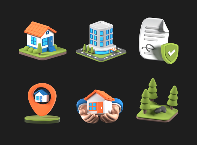 9 Immobilien-Plattform Animierte Icon Pack 3d pack of graphics and illustrations