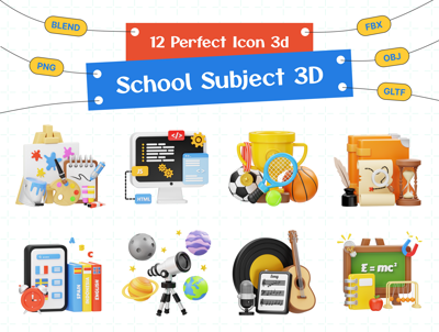 10 School Subject 3d pack of graphics and illustrations