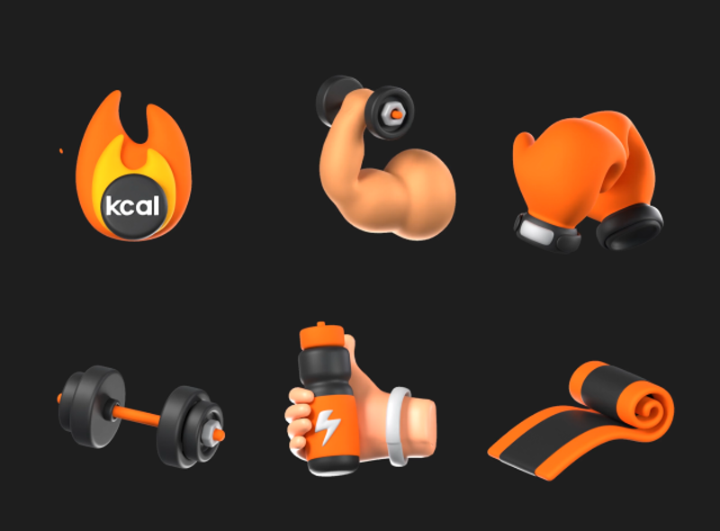 9 Pacote de ícones animados de fitness 3d pack of graphics and illustrations