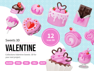 7 Valentín 3d pack of graphics and illustrations