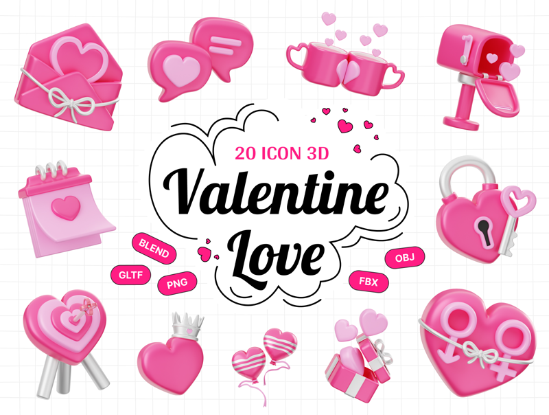 20 Valentinstag Liebe 3d pack of graphics and illustrations