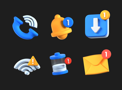 9 Paquete de iconos animados de notificación y alerta 3d pack of graphics and illustrations