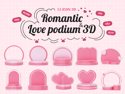 15 Romantic & Love Podium 3d pack of graphics and illustrations