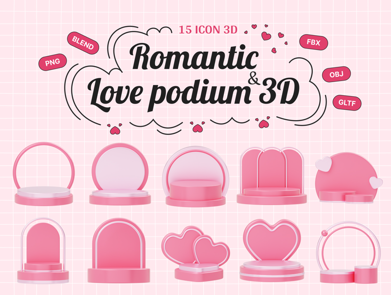 15 Podio Romántico y Amoroso 3d pack of graphics and illustrations