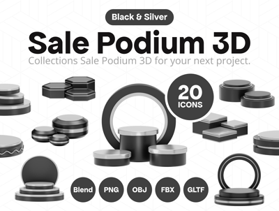 20 Podio de venta negro y plateado 3d pack of graphics and illustrations