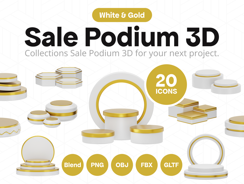 20 White & Gold Podium 3d pack of graphics and illustrations