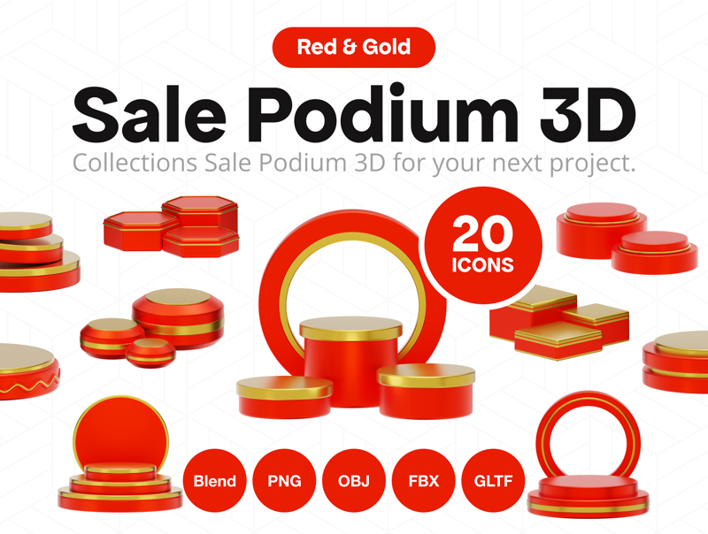 20 Podio de venta rojo y dorado 3d pack of graphics and illustrations