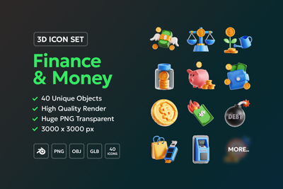 5 Finance & Money  3d pack of graphics and illustrations