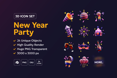 21 New Year Party 3d pack of graphics and illustrations