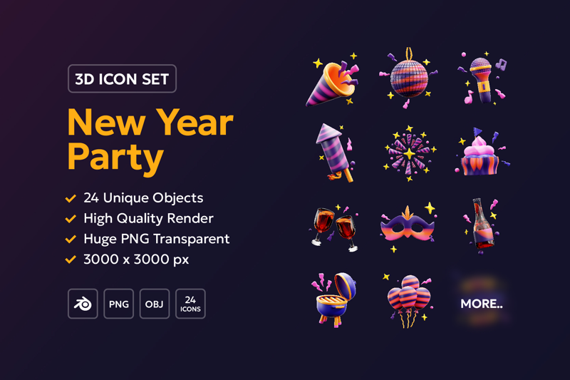 11 New Year Party 3d pack of graphics and illustrations