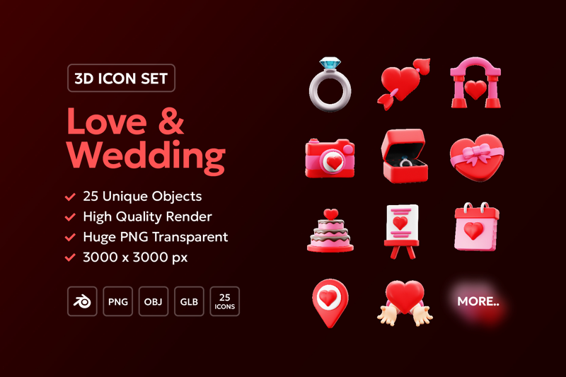 21 Amor e casamento 3d pack of graphics and illustrations