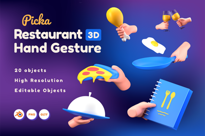 14 Gesto de mão em restaurante 3d pack of graphics and illustrations