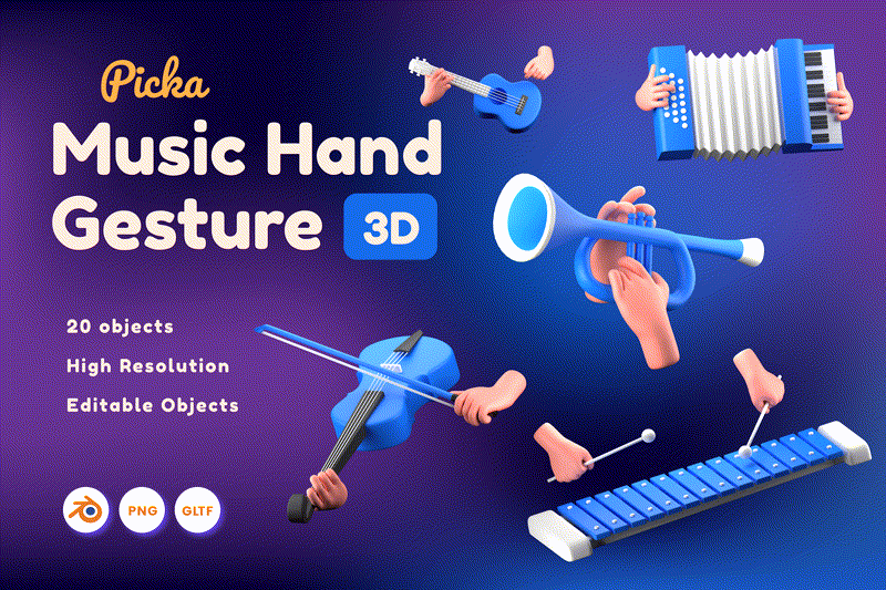 14 Music Hand Gesture 3d pack of graphics and illustrations