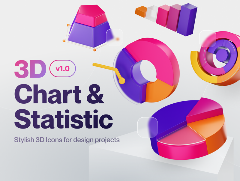 20 Chart & Statistic 3d pack of graphics and illustrations