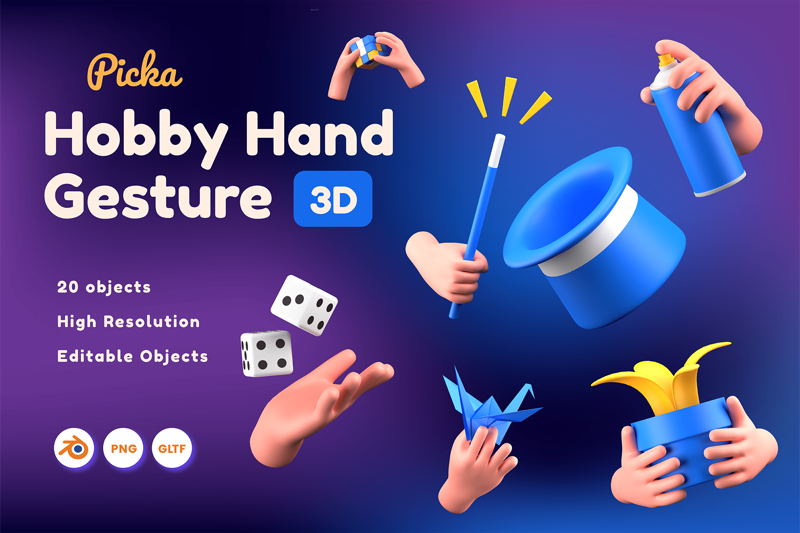 20 Gesto de la mano Hobby 3d pack of graphics and illustrations