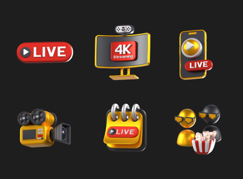 6 Video Streaming Platform Icons 3d pack of graphics and illustrations