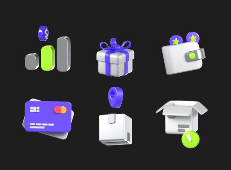 8 Paquete de iconos animados de compras y pagos 3d pack of graphics and illustrations