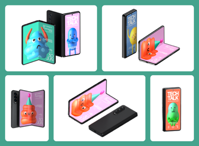 5 Samsung Galaxy Z Fold 3 Mockups 3d pack of graphics and illustrations