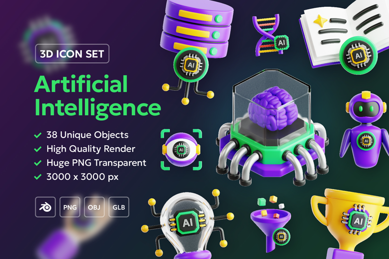 36  Artificial Intelligence  3d pack of graphics and illustrations