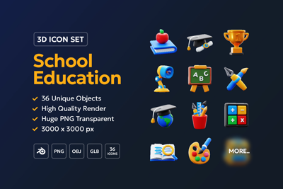 32 School Education 3d pack of graphics and illustrations