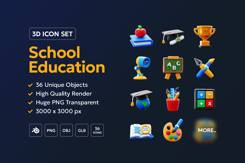 32 School Education 3d pack of graphics and illustrations