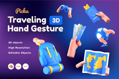 19 Gesto de la mano para viajar 3d pack of graphics and illustrations