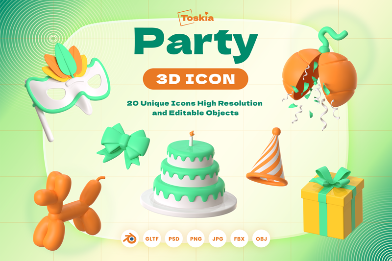 20 パーティー 3d pack of graphics and illustrations