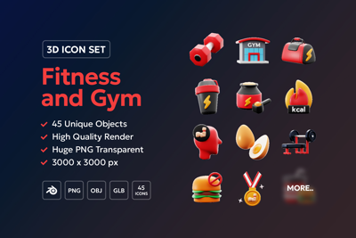 35 Fitness And Gym 3d pack of graphics and illustrations