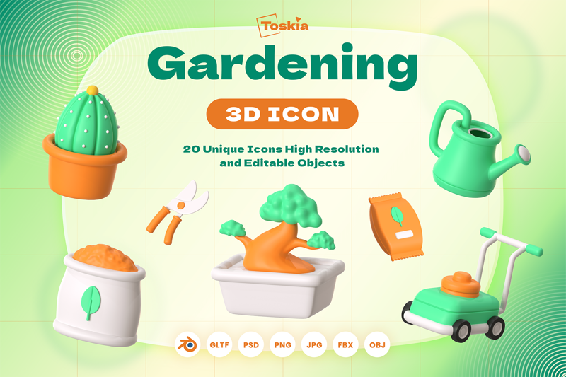 18 Jardinería 3d pack of graphics and illustrations