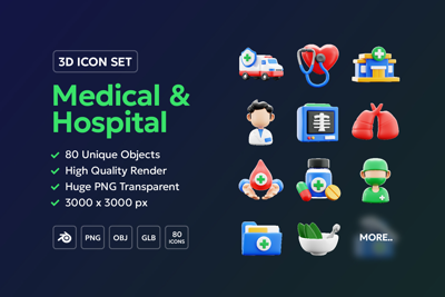 69 Médico y hospitalario 3d pack of graphics and illustrations