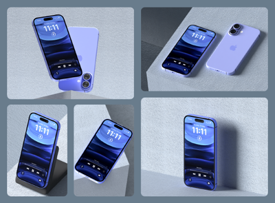 6 Ultramar Iphone 16 Mockups 3d pack of graphics and illustrations