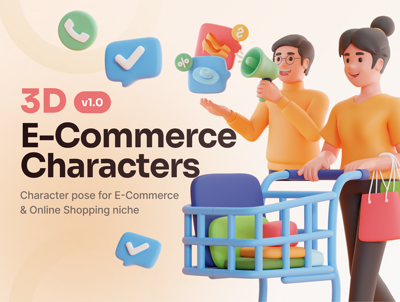 4 E-commerce Characters 3d pack of graphics and illustrations