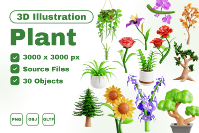 30 Planta 3d pack of graphics and illustrations