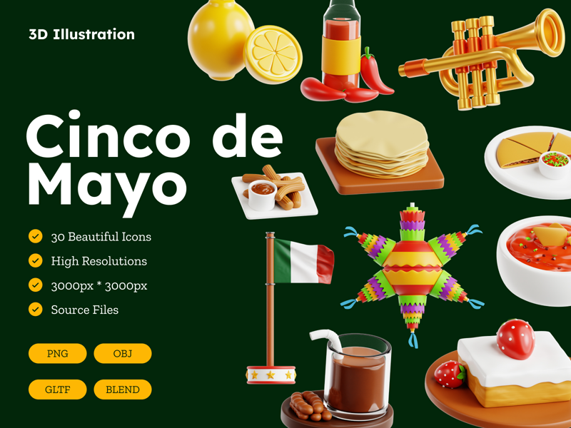 30 Cinco de Mayo 3d pack of graphics and illustrations