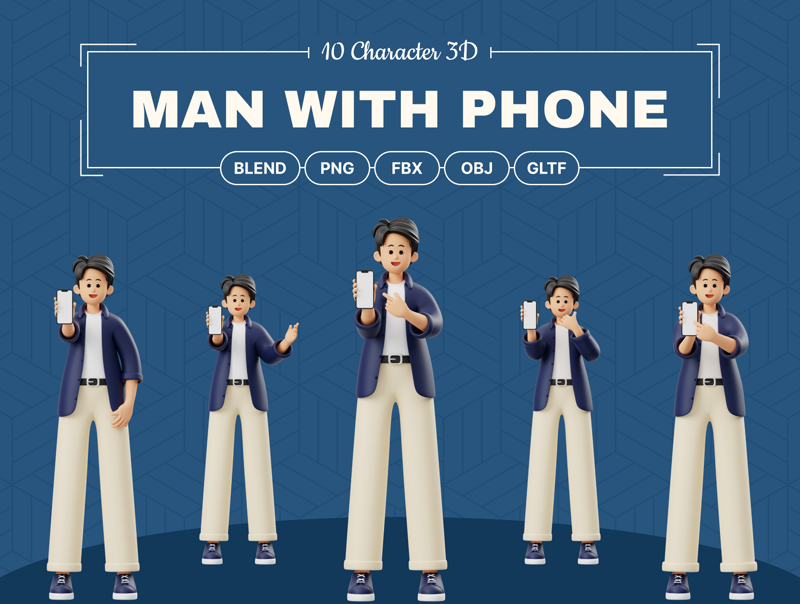 10 Hombre con teléfono 3d pack of graphics and illustrations