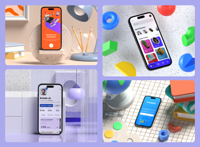 6 カラフルなiPhone 16モックアップ 3d pack of graphics and illustrations