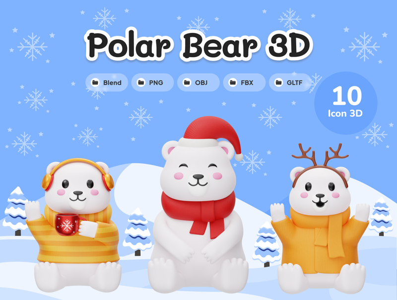 8 Polar Bear 3d pack of graphics and illustrations