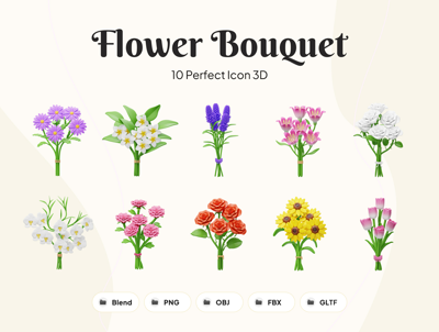 8 Buquê de flores 3d pack of graphics and illustrations