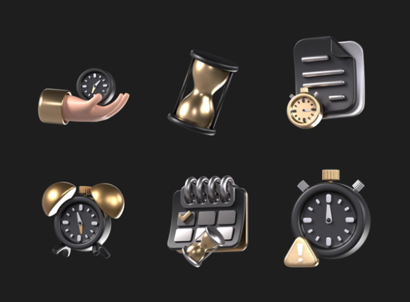 7 Paquete de iconos animados Essential Time 3d pack of graphics and illustrations