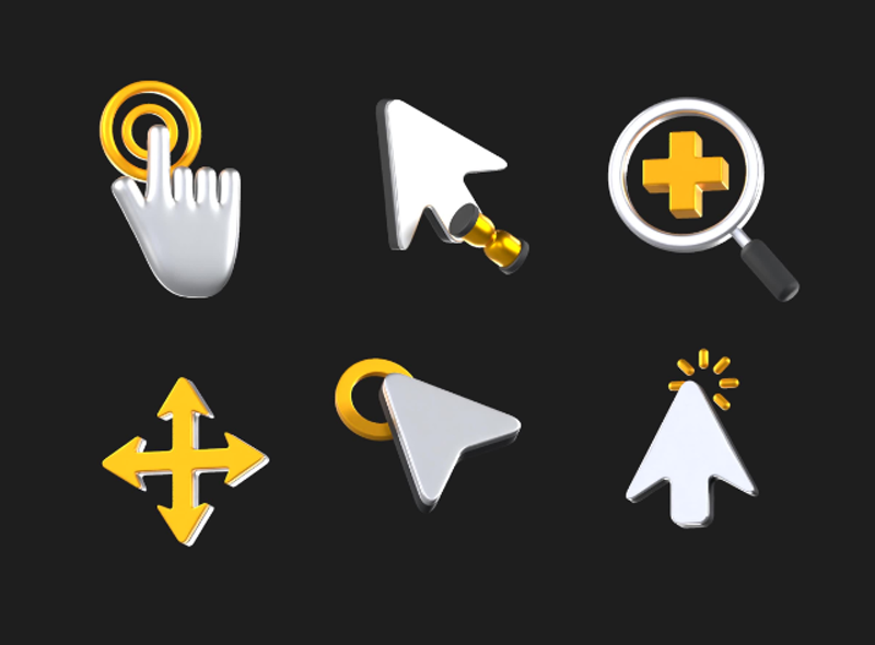 9 Paquete de iconos animados Essential Cursor 3d pack of graphics and illustrations