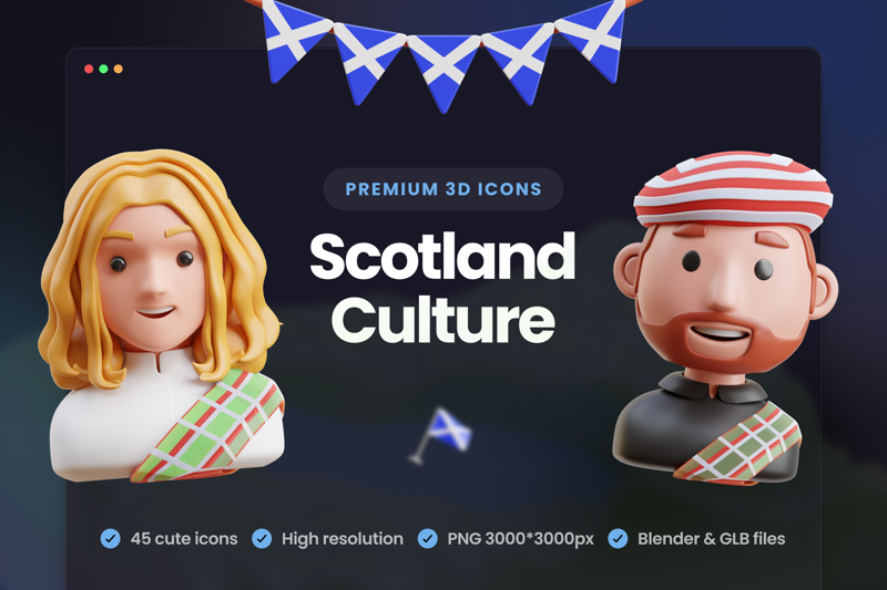 36 Scotland Culture 3d pack of graphics and illustrations